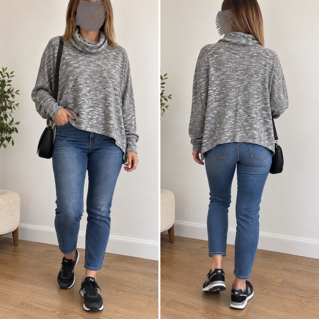 Size L Grey Marled Turtleneck shortened Sweater