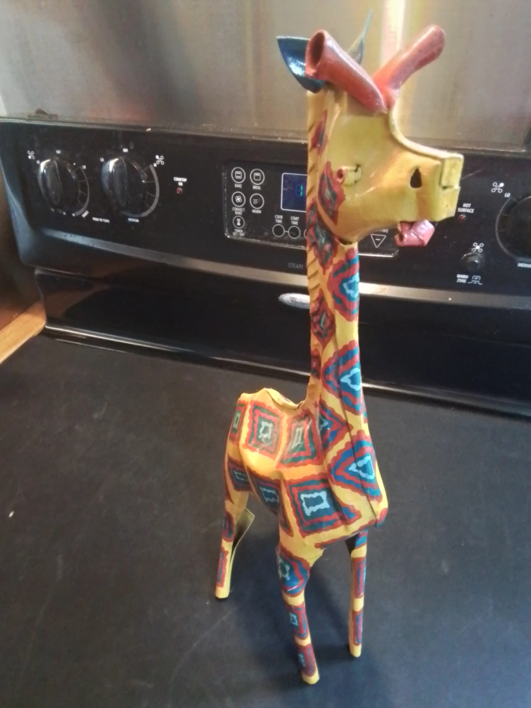 Authentic Zimbabwe Hand-Painted Giraffe Folk Art Sculpture - photo 3