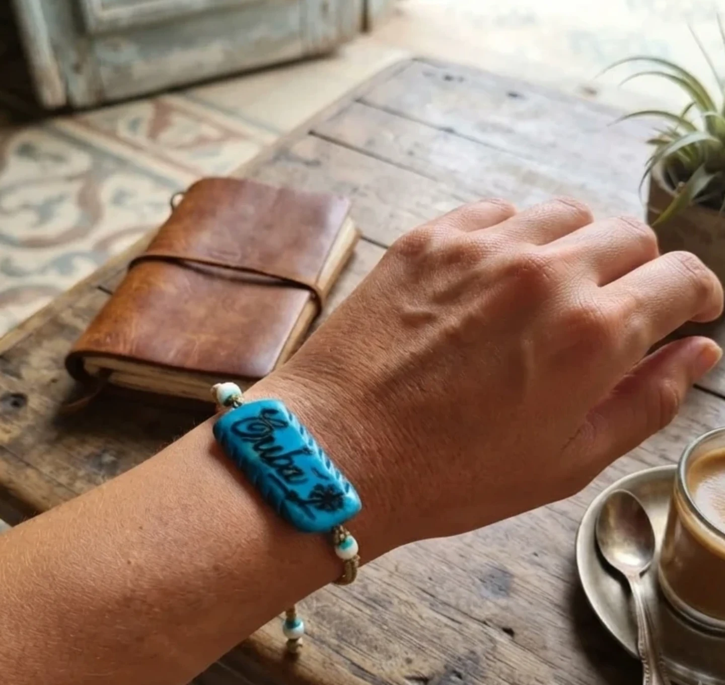 Blue "Cuba" Charm Bracelet with Palm Tree