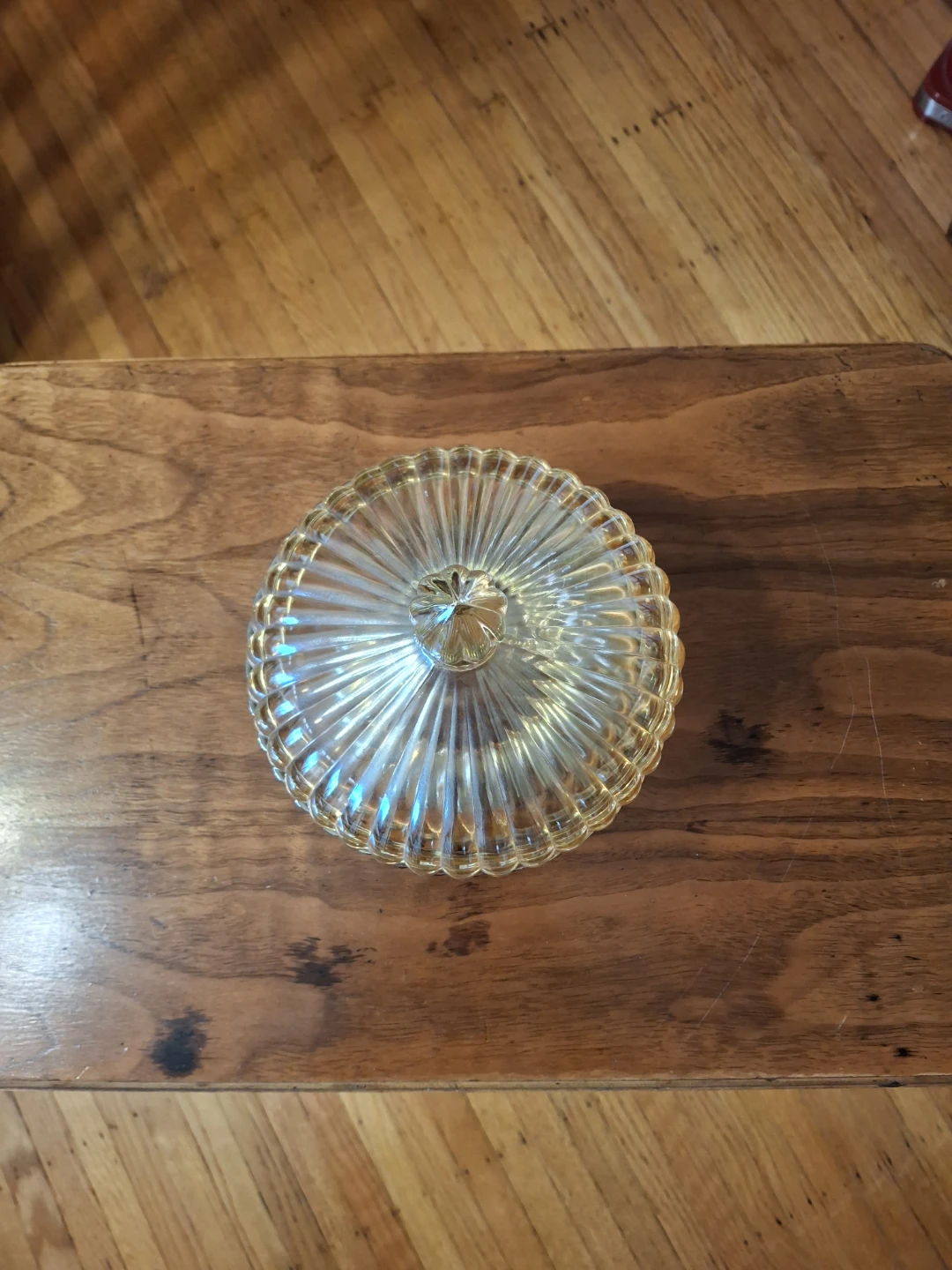 Amber Ribbed Glass Covered Candy Dish - photo 2