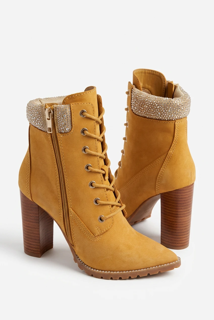Steve Madden Karmen Rhinestone Heeled Boots Tan Size 6.5