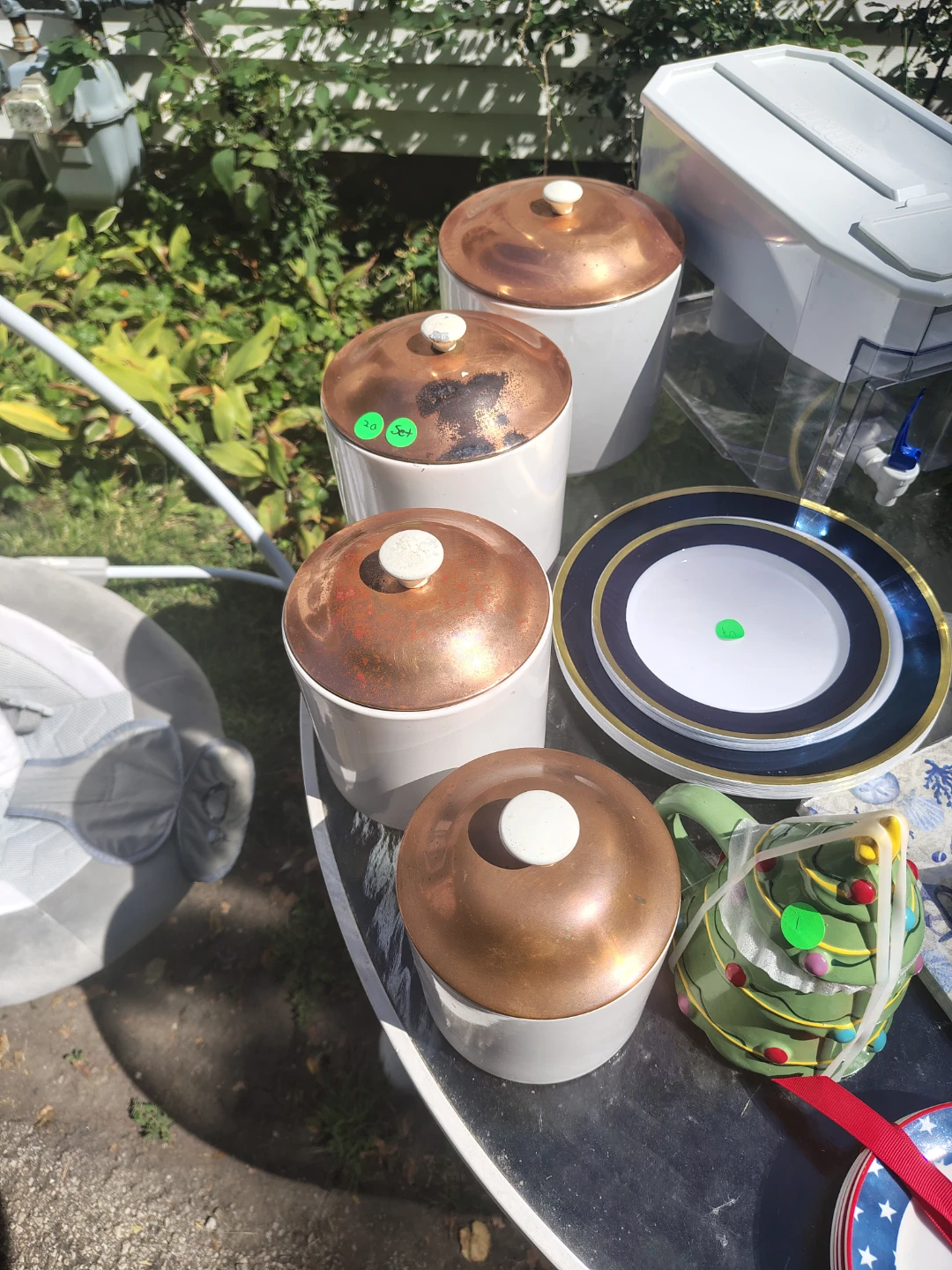 Set of 4 White Canisters with Copper Lids