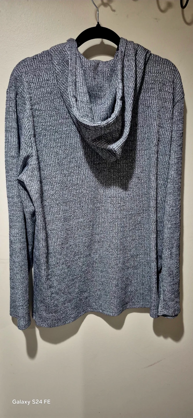 Grey Marled Long-Sleeve Button-Up Hoodie - photo 2