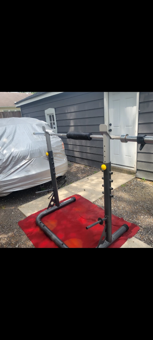 WEIDER SQUAT RACK  WITH 7'OLYMPIC BAR LOCKJAW COLLARS NECK PAD