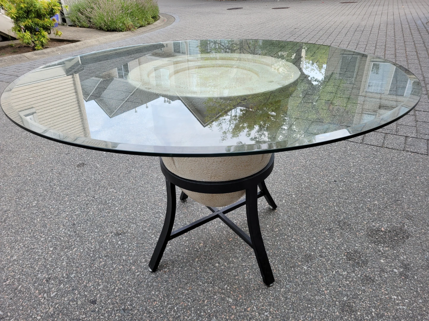 48" Round Glass Top Dining Table – Cast Stone Look Urn Base - photo 2
