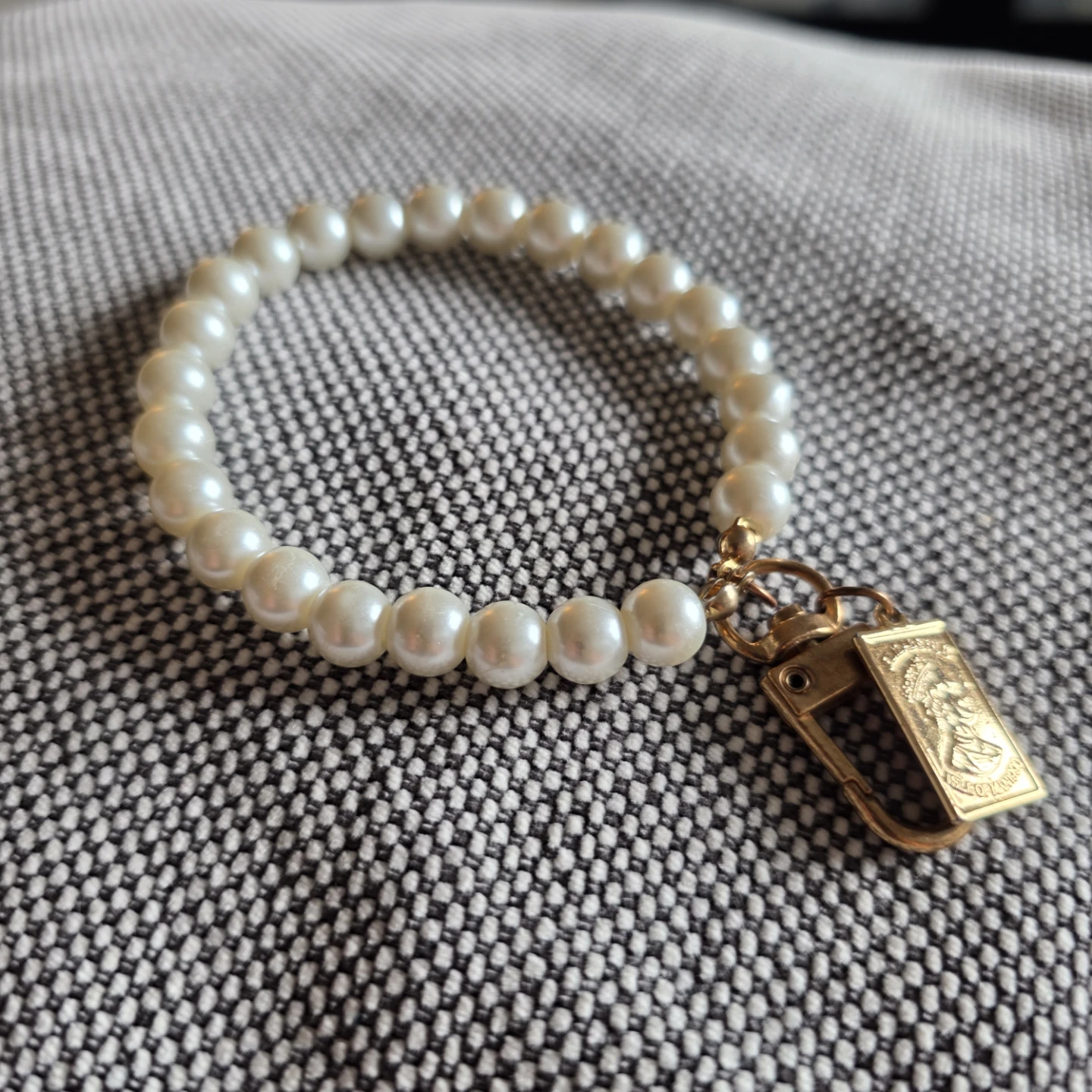 Pearl Bead Bracelet Keychain with Gold Tone  Charm - photo 3