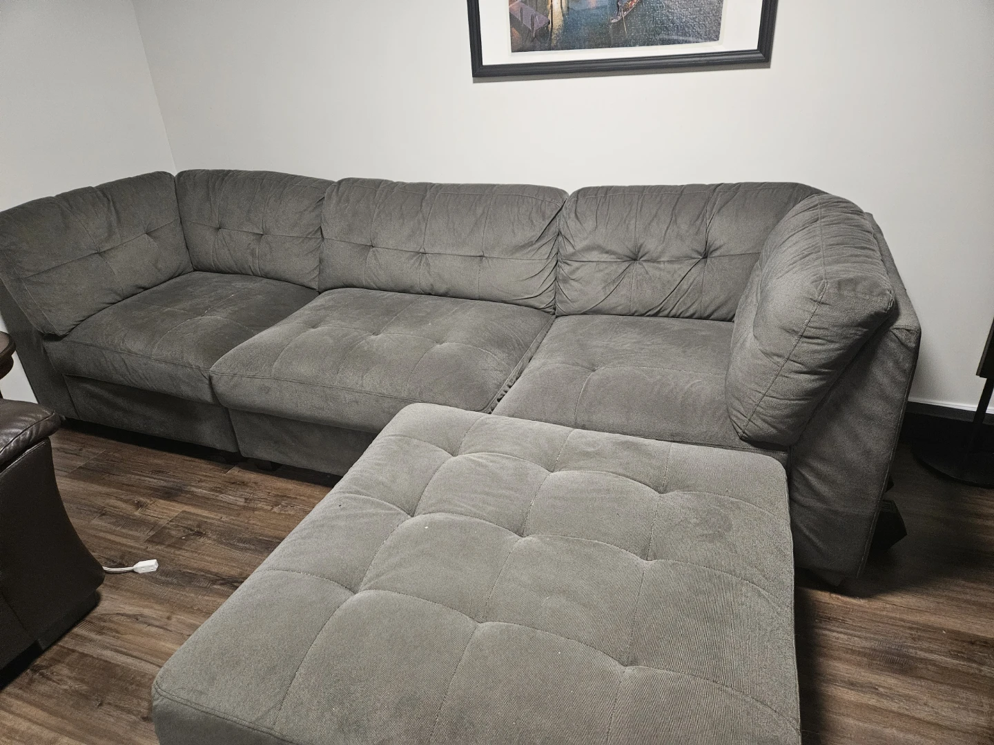 Grey tufted sectional sofa  4 piece