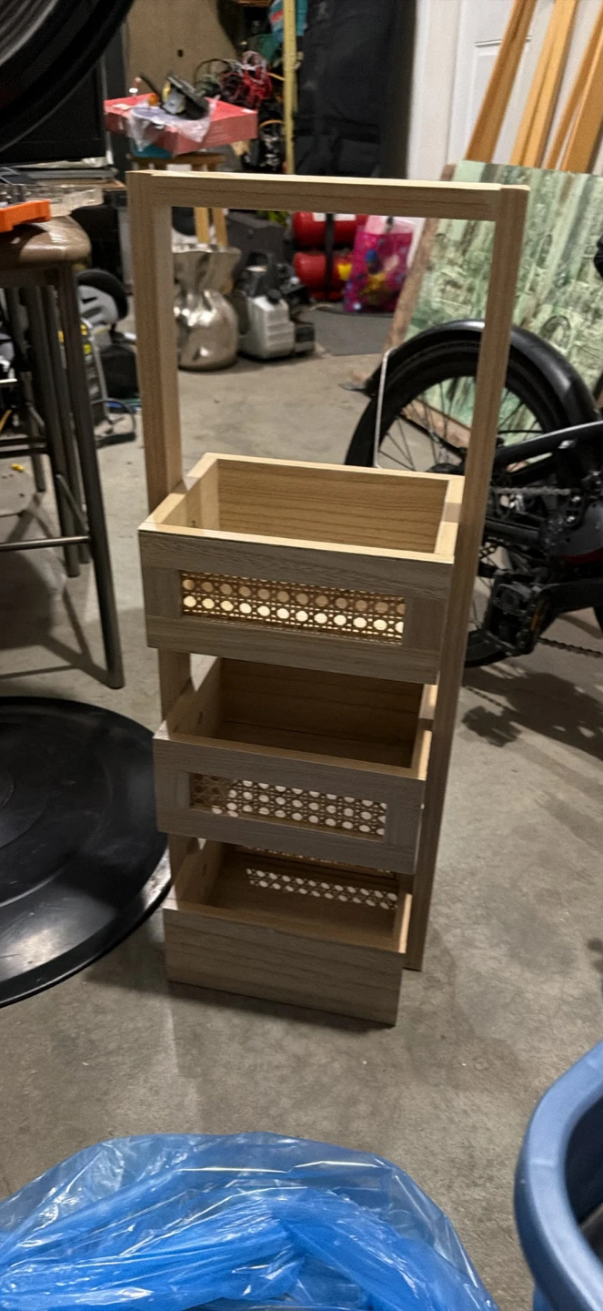 Wooden 3-Tier Storage Caddy with Rattan Detail - photo 2