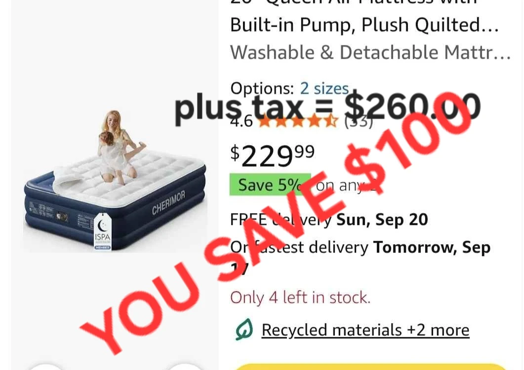 😘👌❤️‍🔥 New!! Queen Air Mattress (self inflating/deflating) - photo 5