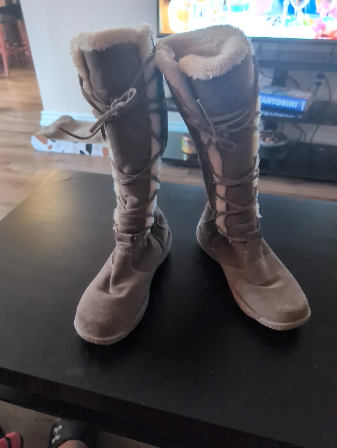Taupe Suede & Shearling Lined Boots