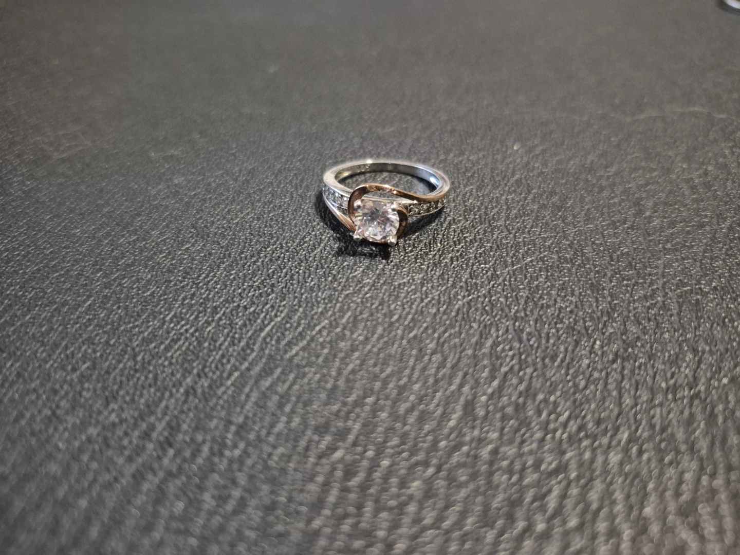 Women's faux Engagement Ring - Silver and rose gold Tone