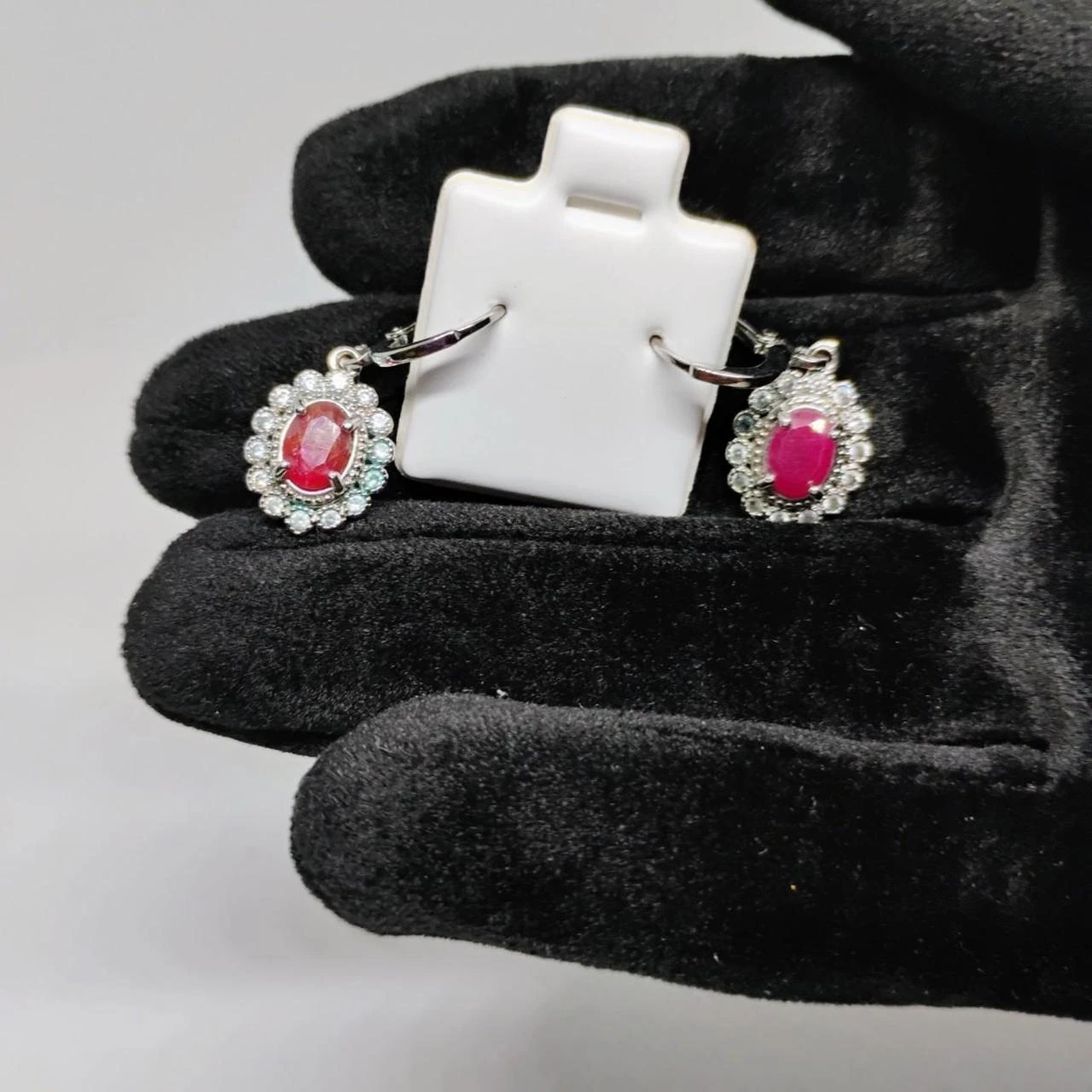 Red & Purple Ruby Halo Dangle Earrings - photo 4