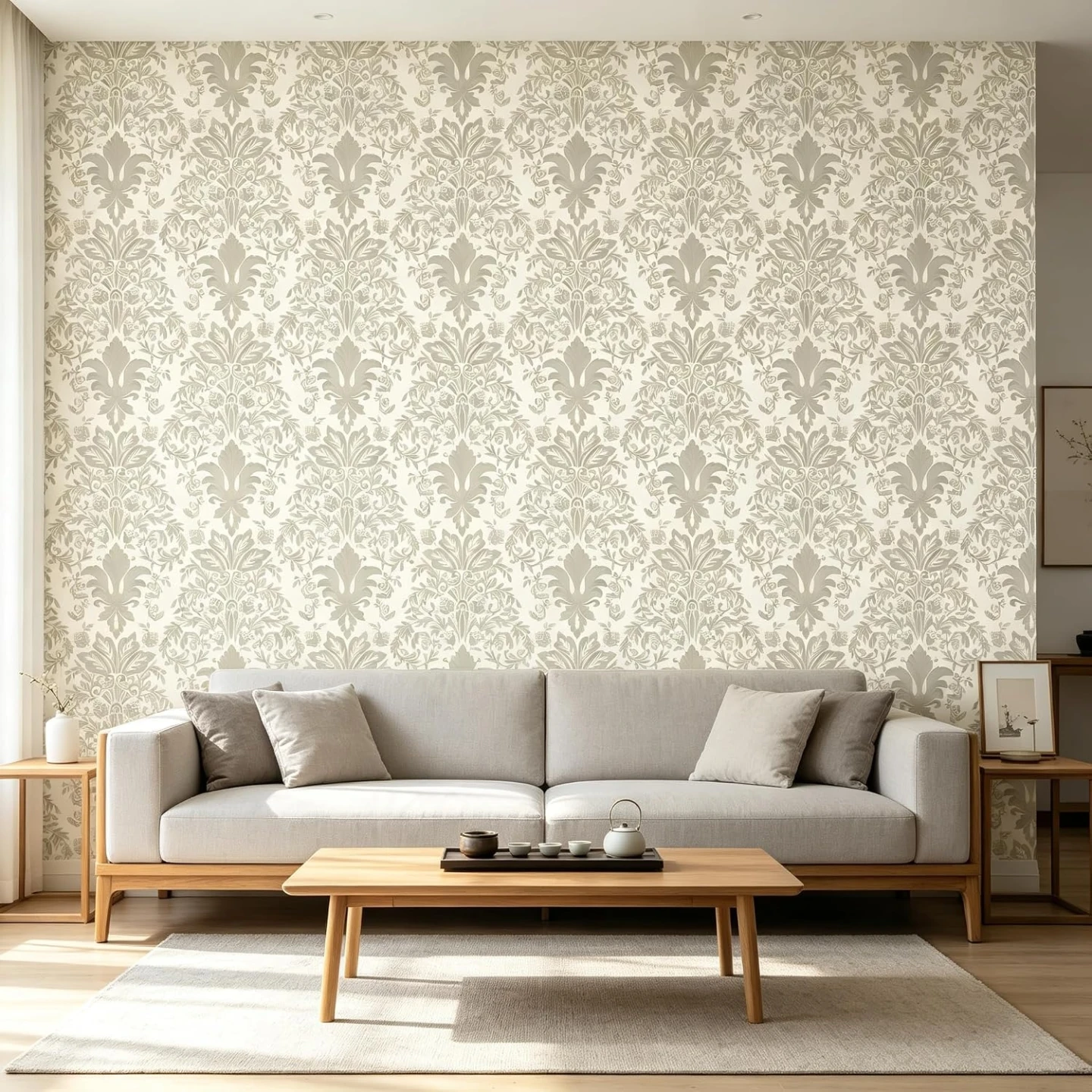 Green Sage Peel and Stick Damask Wallpaper 🏈 - photo 2