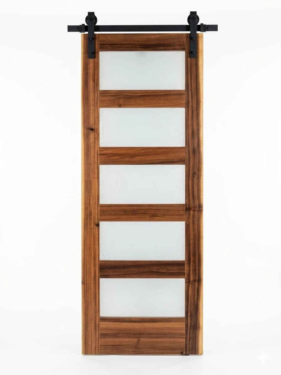 Modern Frosted Glass  Barn Doors- Acacia Wood