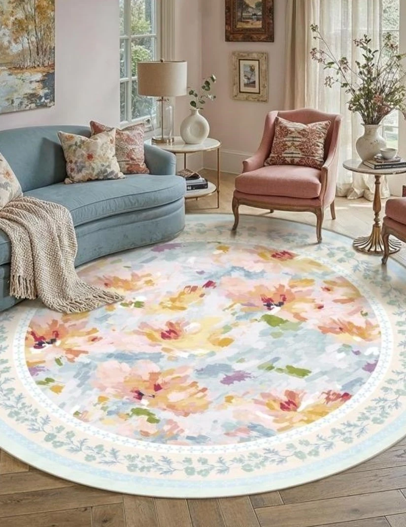WASHABLE ROUND RUG 6FT BLUE CIRCLE CARPET - photo 4