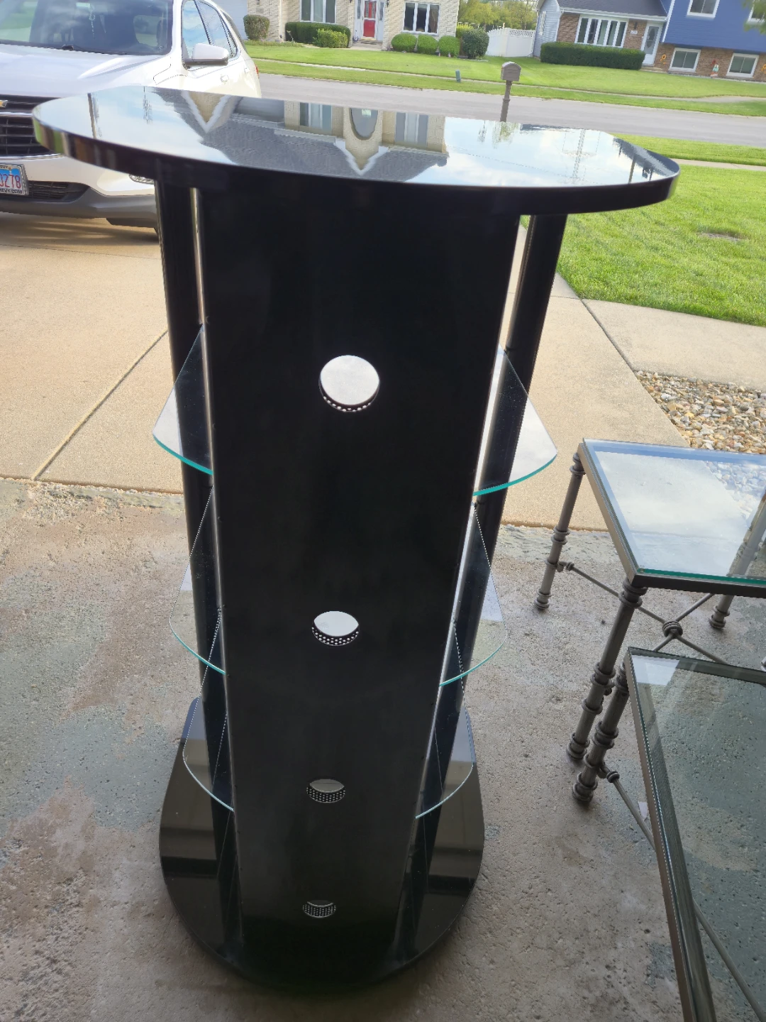Black Glass & Steel 5-Tier Media / Entertainment Stand - photo 3