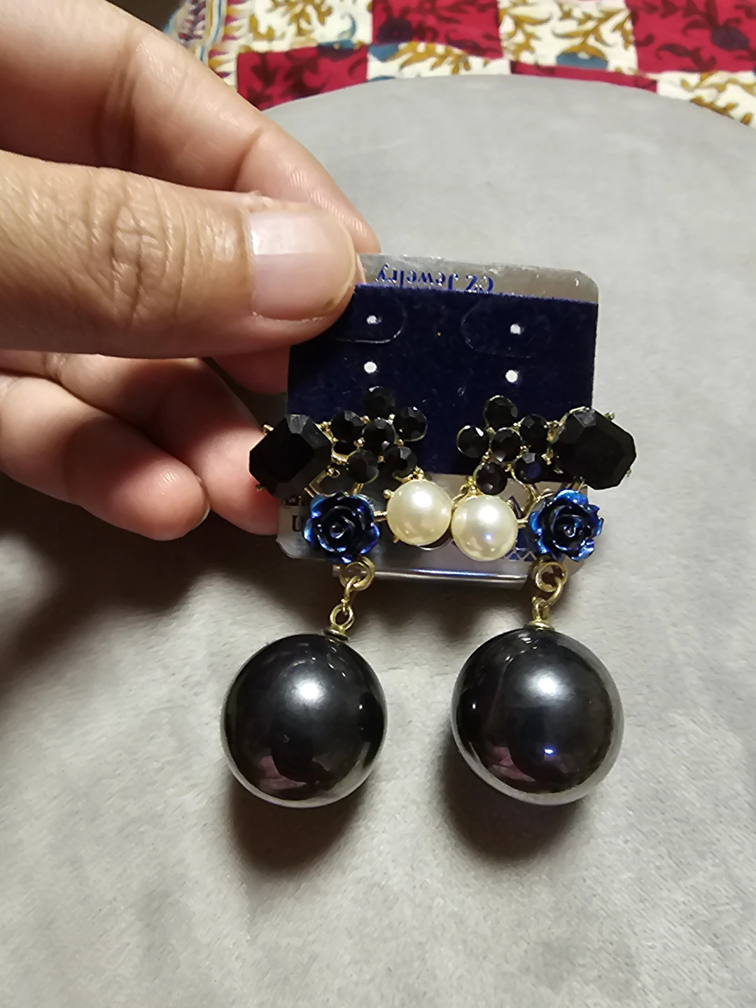 CZ Jewelry Black Pearl Rose Dangle Earrings - photo 2