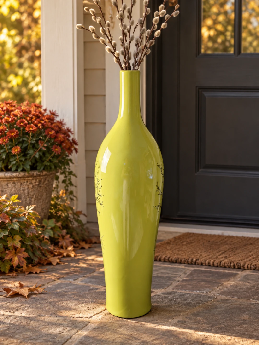 Large Green Decorative Floor Vase with Fall  Tree Design - photo 3