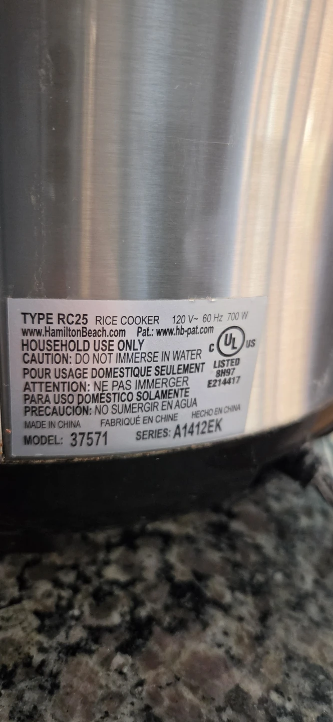 Hamilton Beach Digital Rice Cooker Model 37571 - photo 3