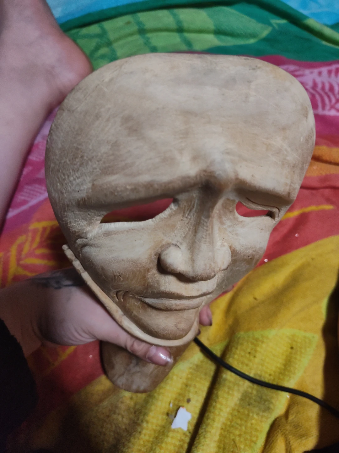 Hand-carved wooden face sculpture - photo 5