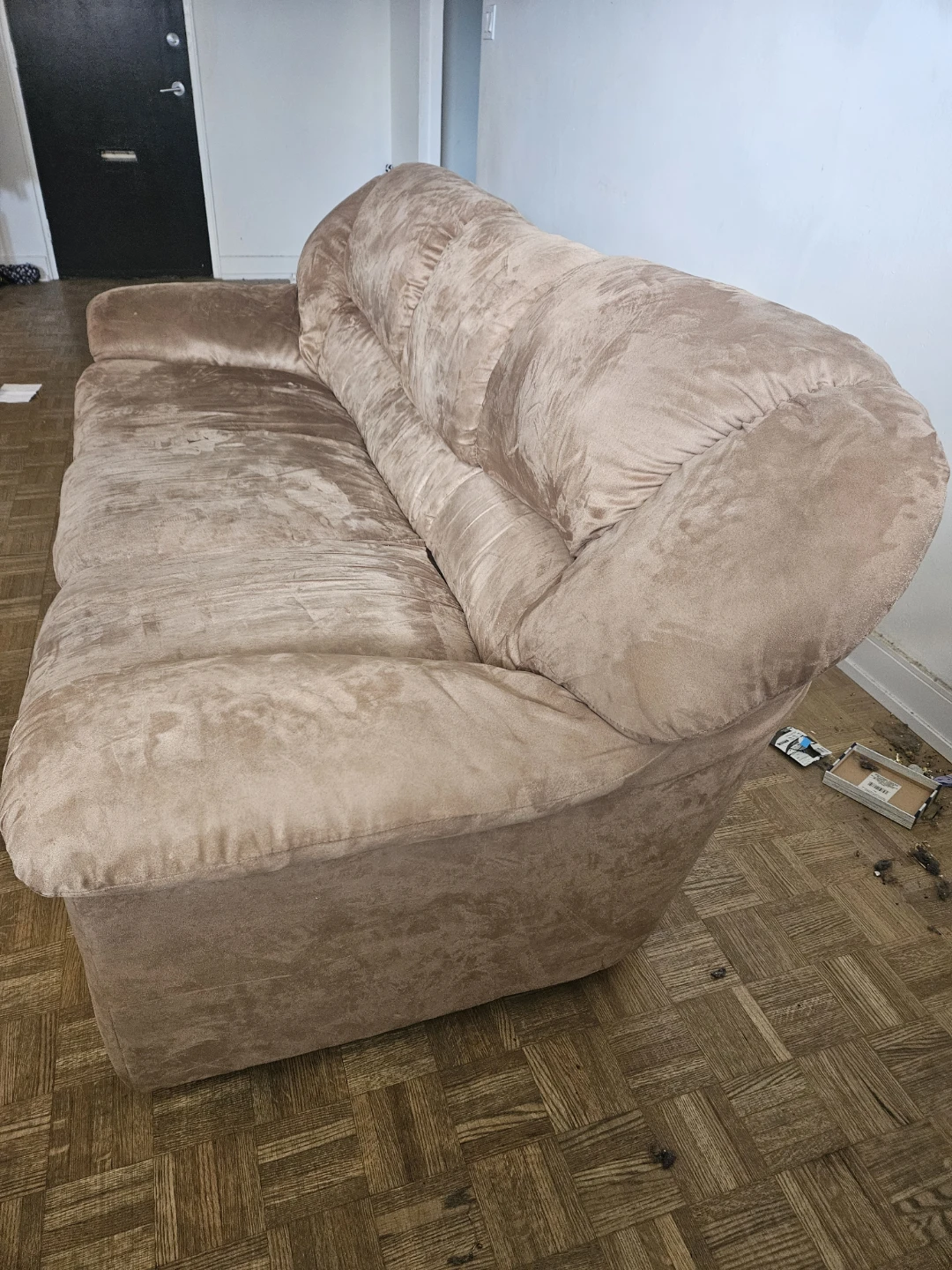 Three-Seater Beige microfiber plush Sofa - photo 2