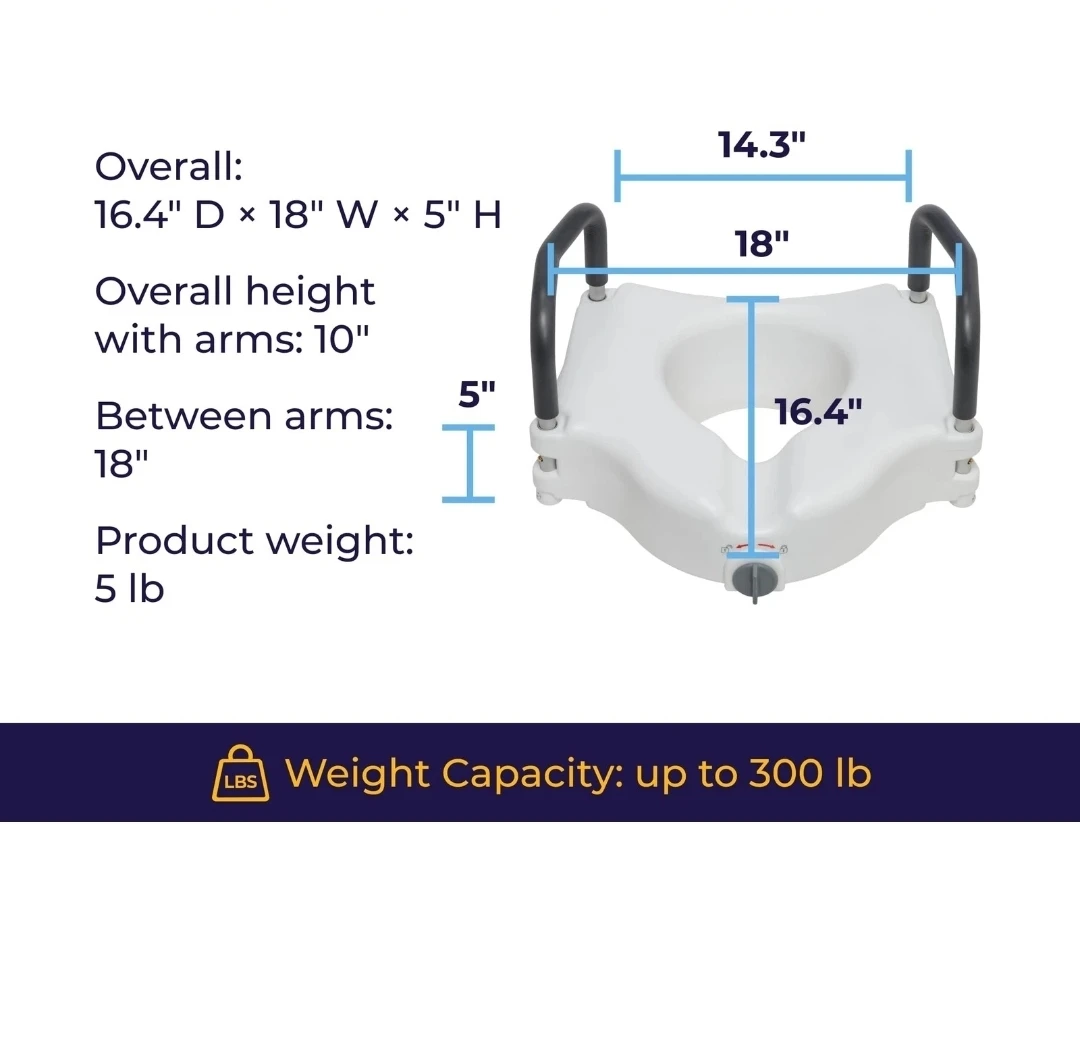 Raised Toilet Seat with Removable Armrests - photo 2