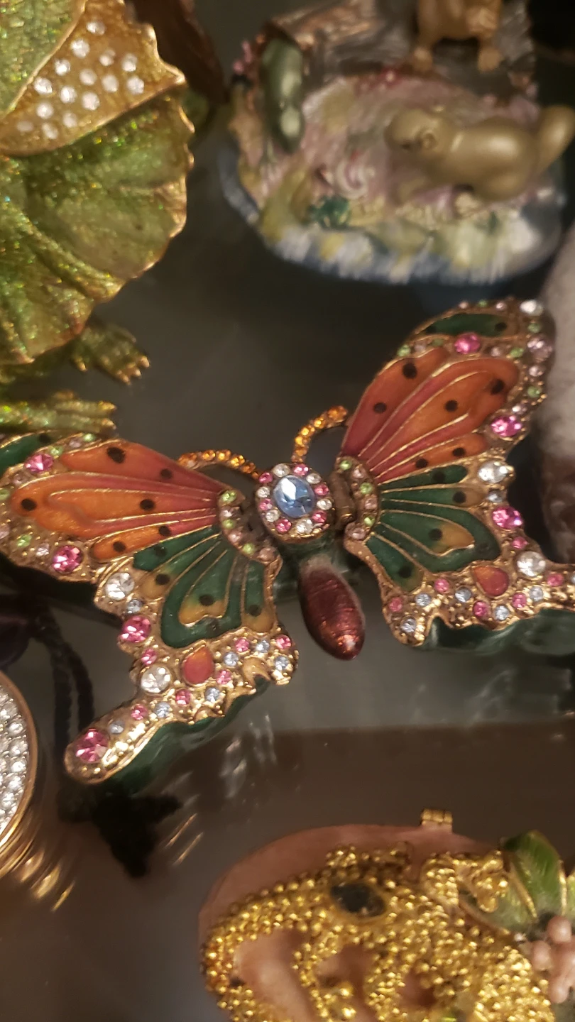 Enamel Butterfly Trinket Box with Rhinestones