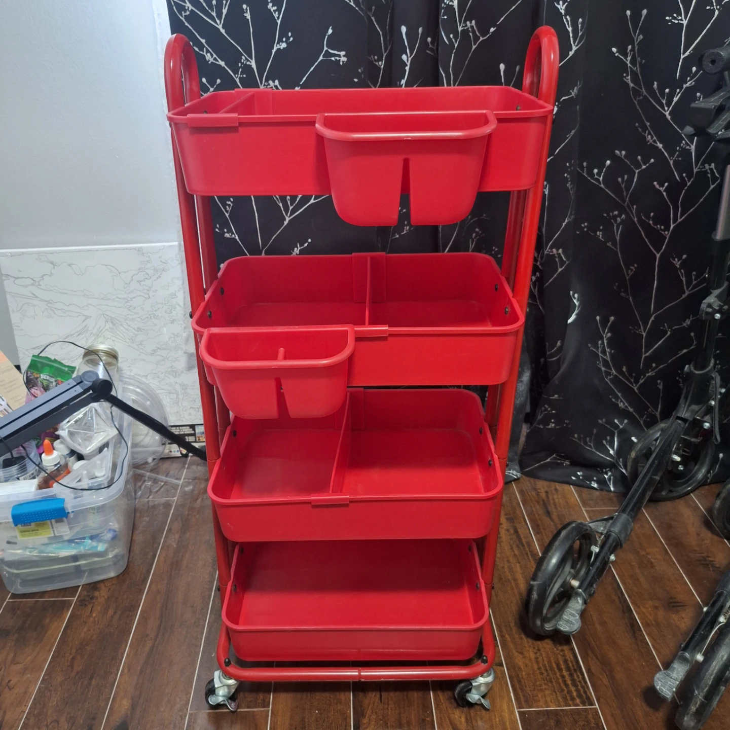 Red 3-Tier Rolling Craft Cart with Organizer Caddy