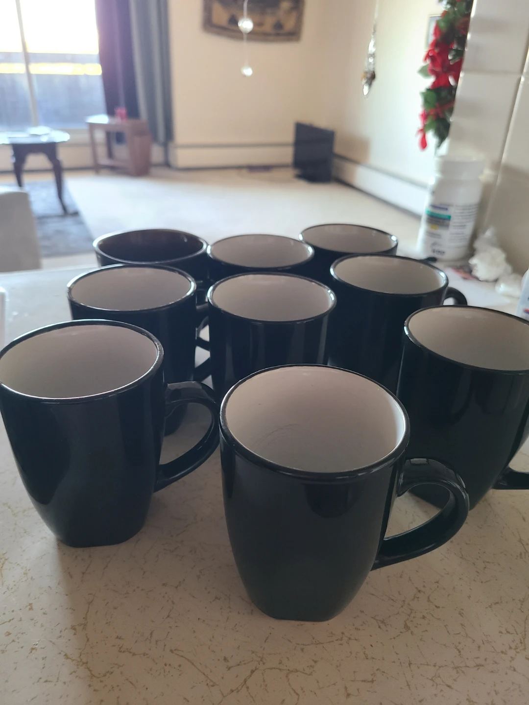 Set of 8 Black and White Ceramic Mugs