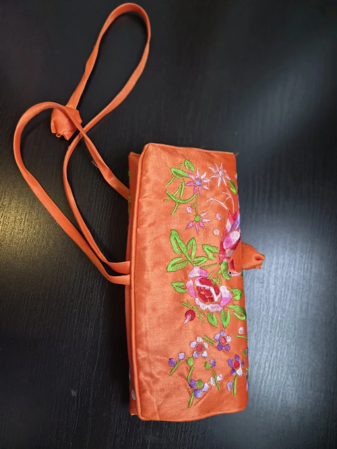 Orange Embroidered Floral Clutch - photo 3