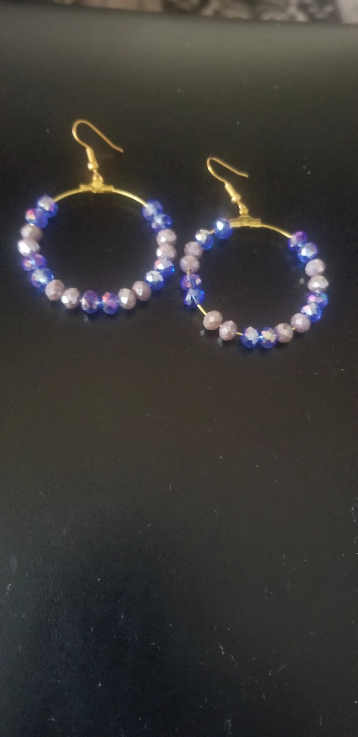 Hoop Earrings with Blue and Silver Beads - photo 2