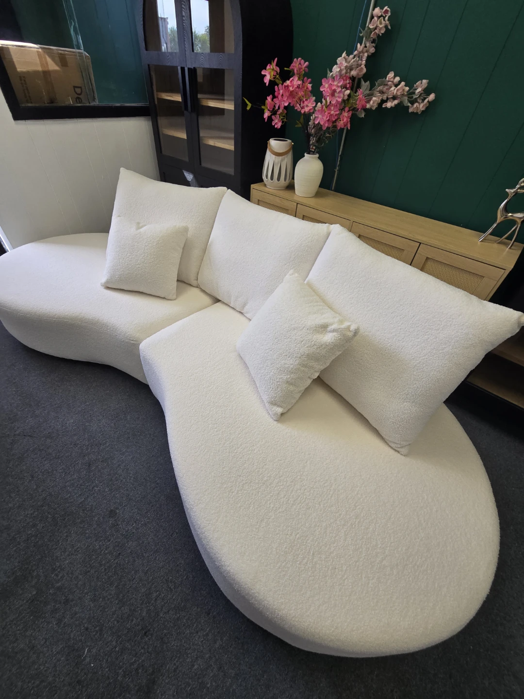 Curved Bouclé Sofa - Cream