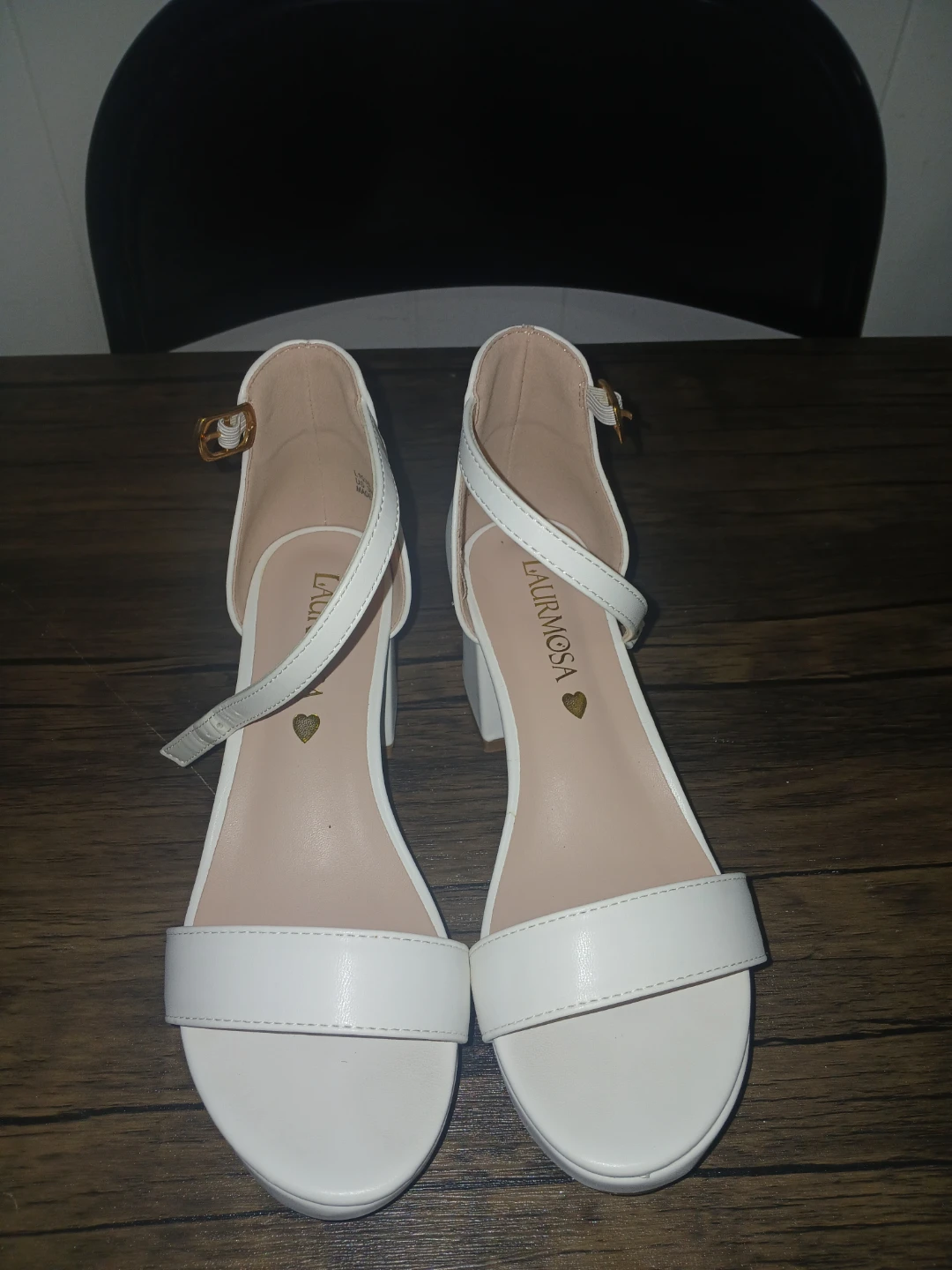 Laurmosa White Block Heel Sandals
