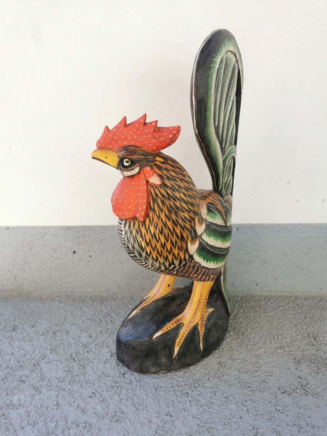 Vintage Hand Carved Wooden Rooster Figurine Hand Painted