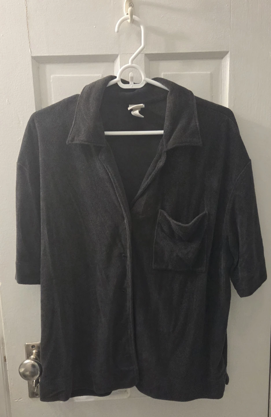 H&M Charcoal Terry Button-Up Shirt - Medium