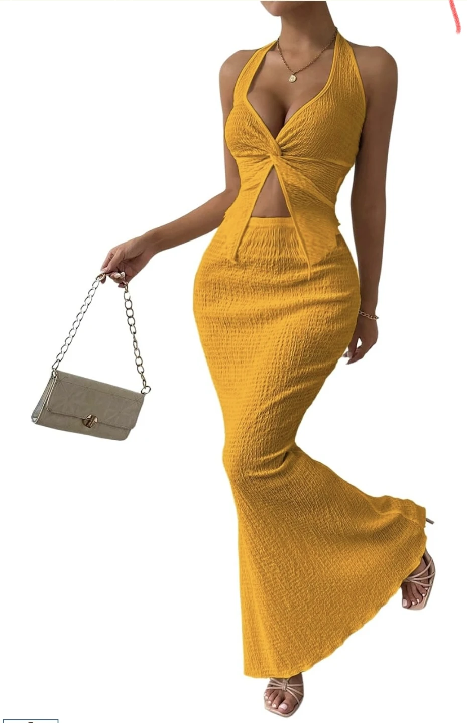 🥕Mustard Yellow Two-Piece Skirt Set
