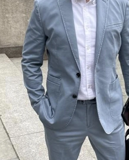 Express Light Blue Casual Cotton Suit Set - photo 4