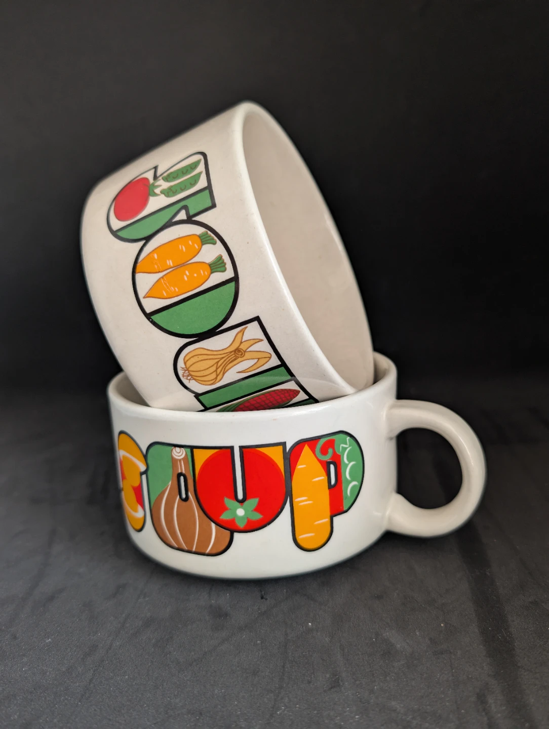 Set of 2 Ceramic Vegetable Soup Mugs