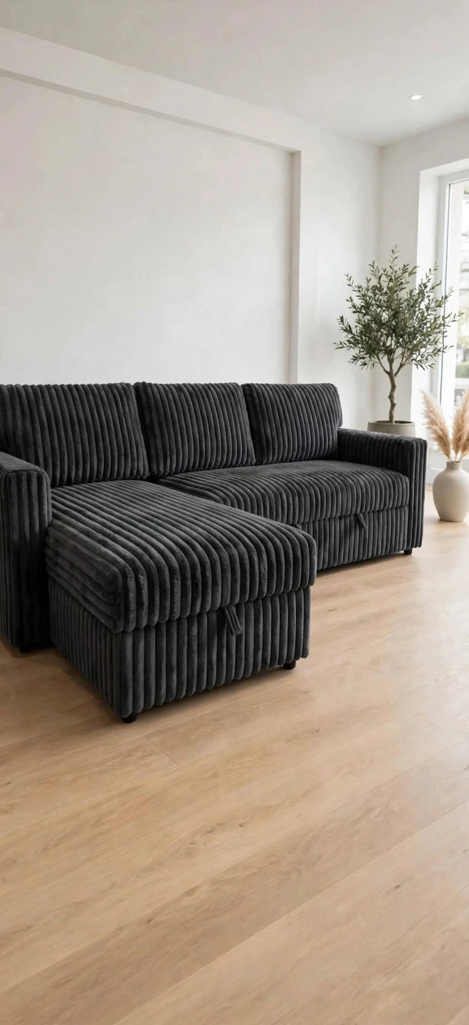 Brand new Dark Grey Corduroy Sectional Sofa Bed with Cup Holders - photo 2