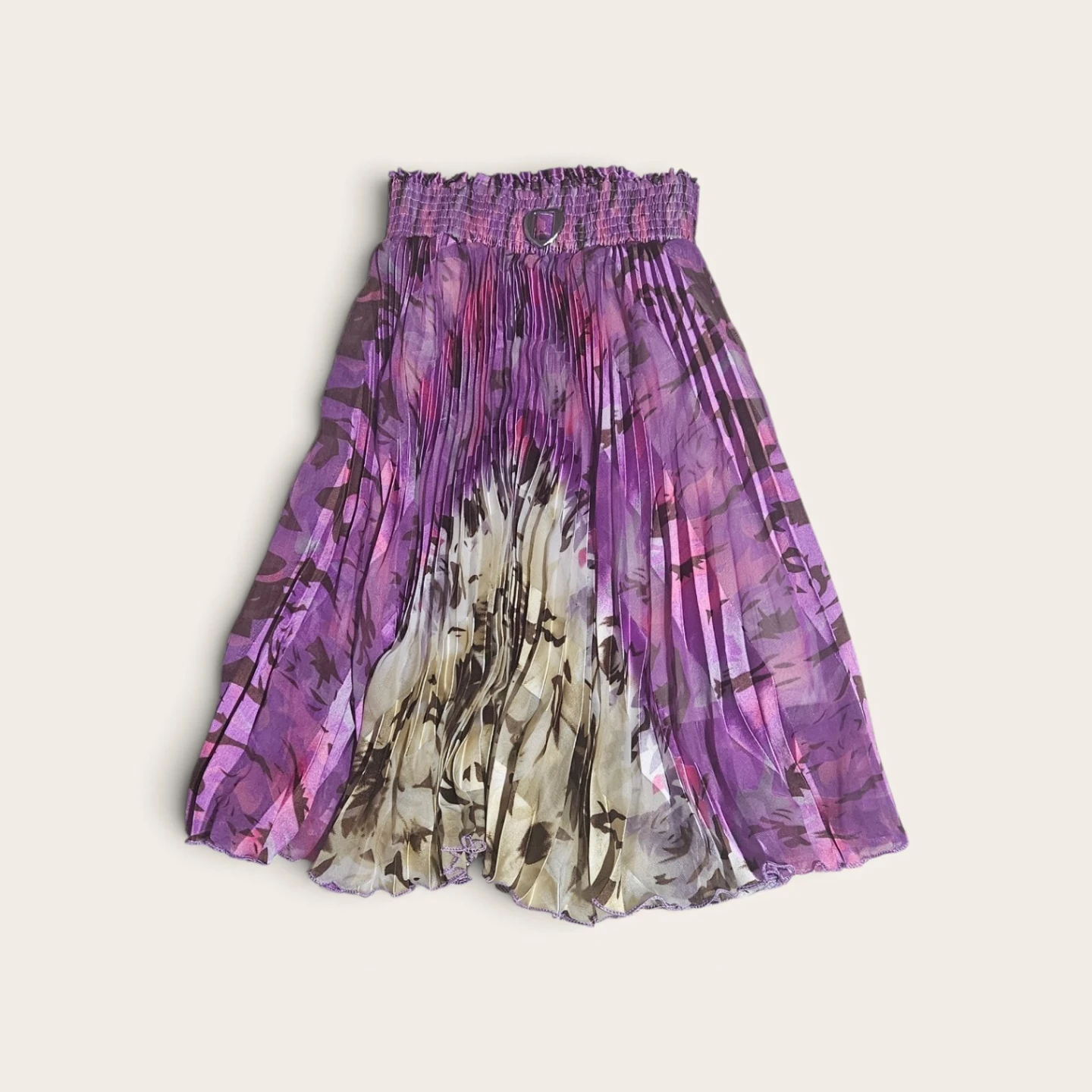 Purple Floral Pleated Midi Skirt