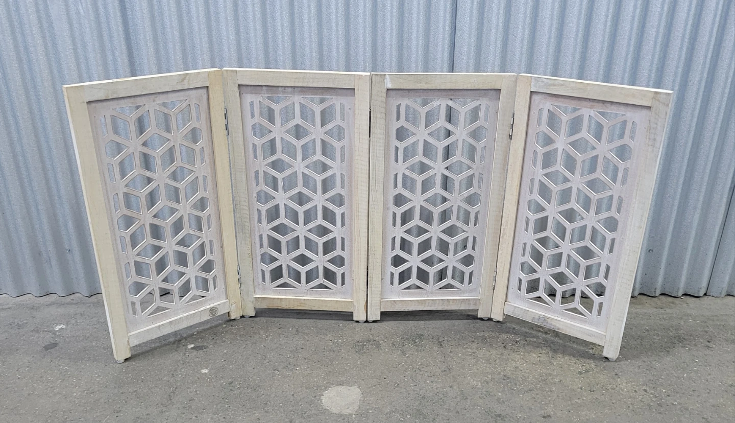 White Geometric Wood Room Divider