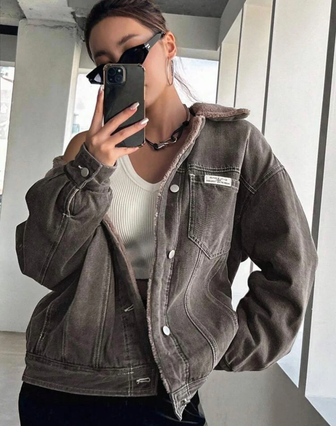 Classic Style Sherpa Denim Jacket Size M