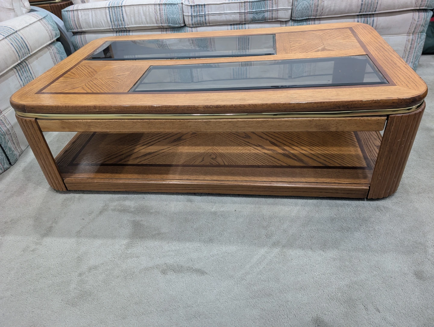 Vintage Oak Coffee Table with Glass Inserts - photo 2