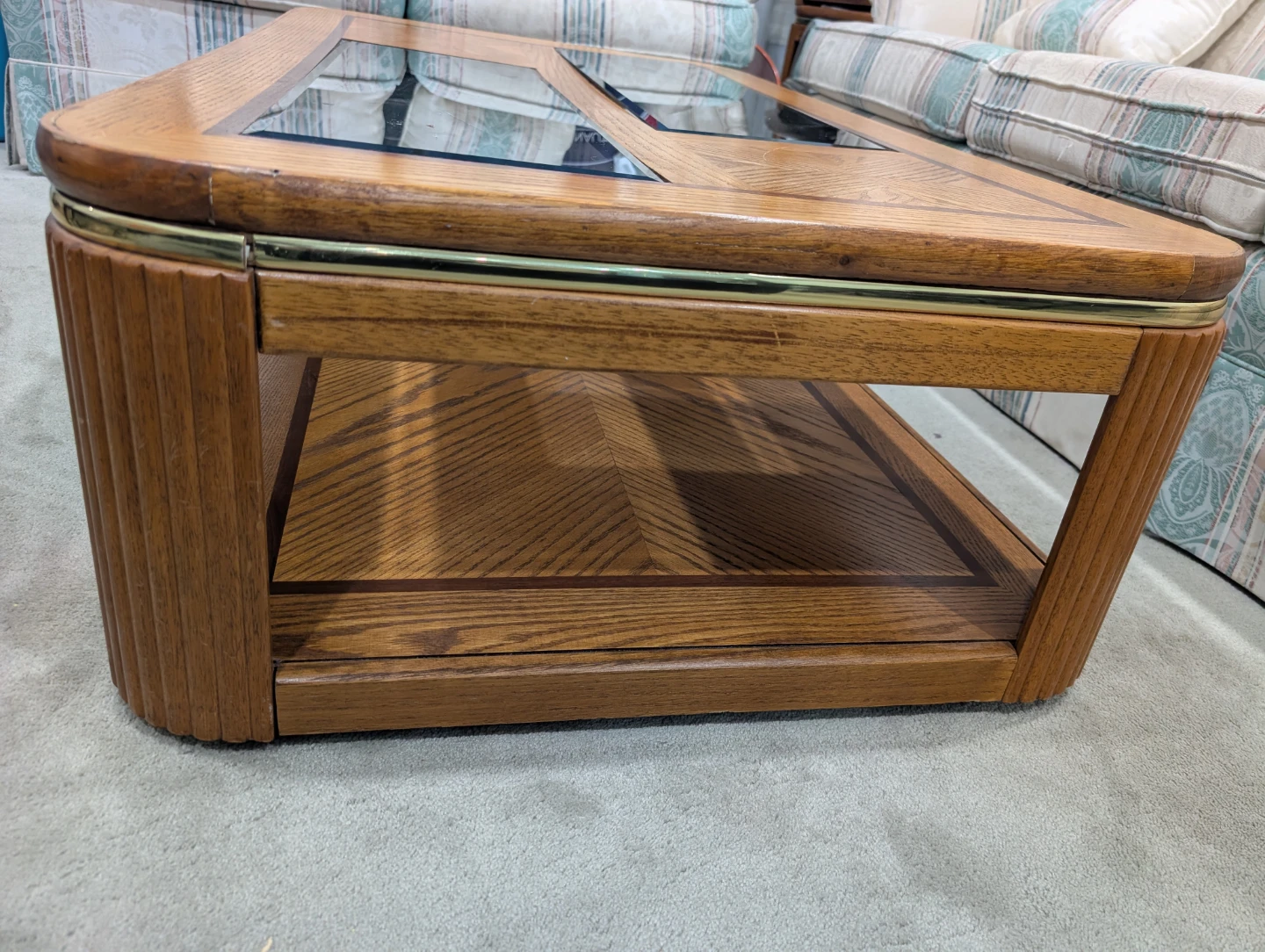 Vintage Oak Coffee Table with Glass Inserts - photo 3