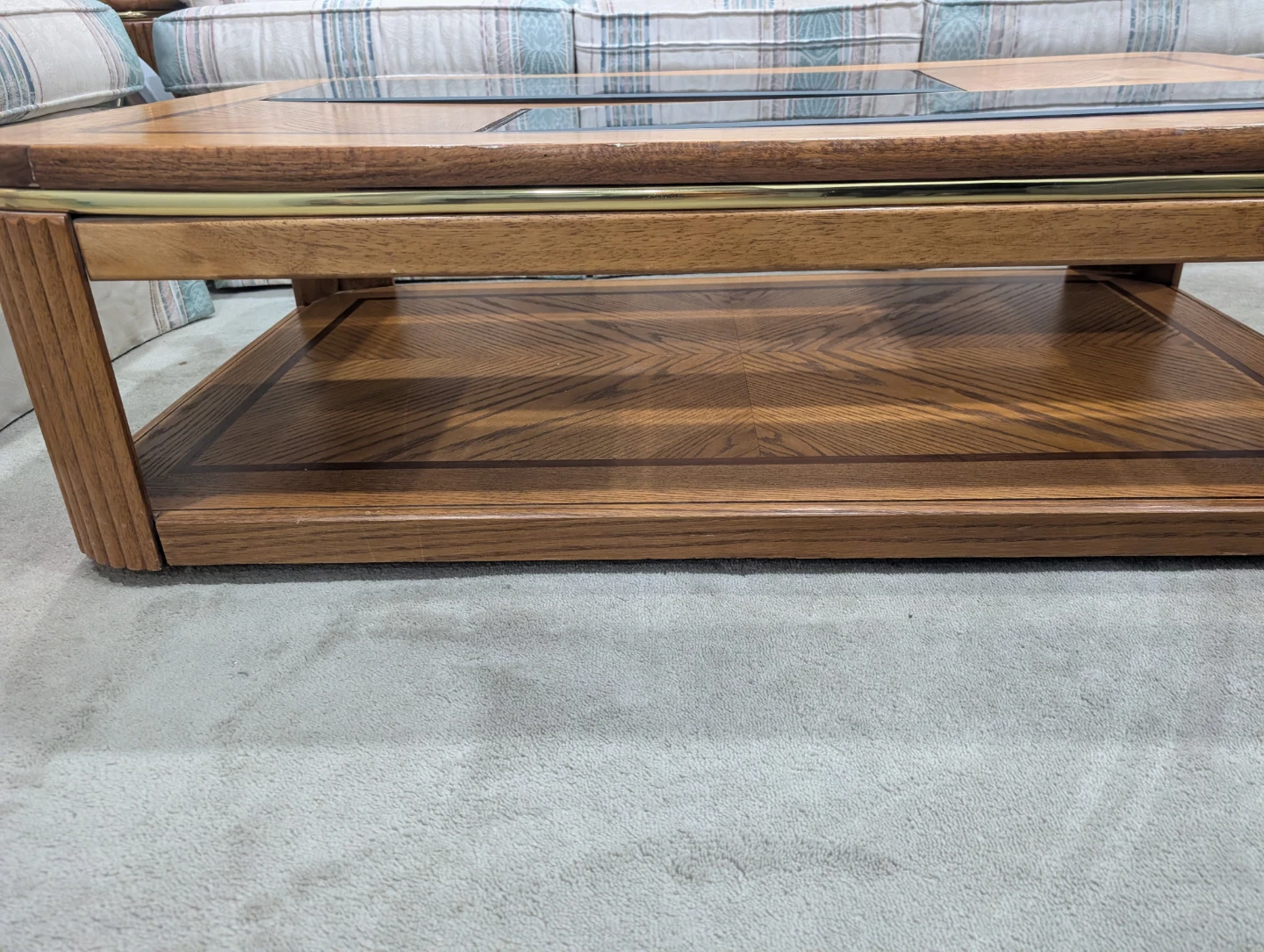 Vintage Oak Coffee Table with Glass Inserts - photo 4