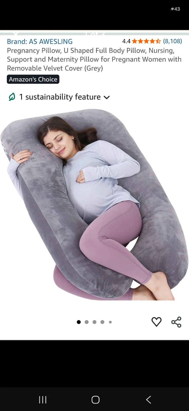 AS AWESLING U-Shaped Pregnancy Pillow, Grey