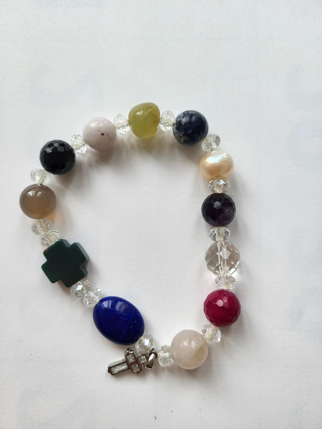 Multi-Stone Beaded Bracelet with Cross Charm (Rosary bracelet)