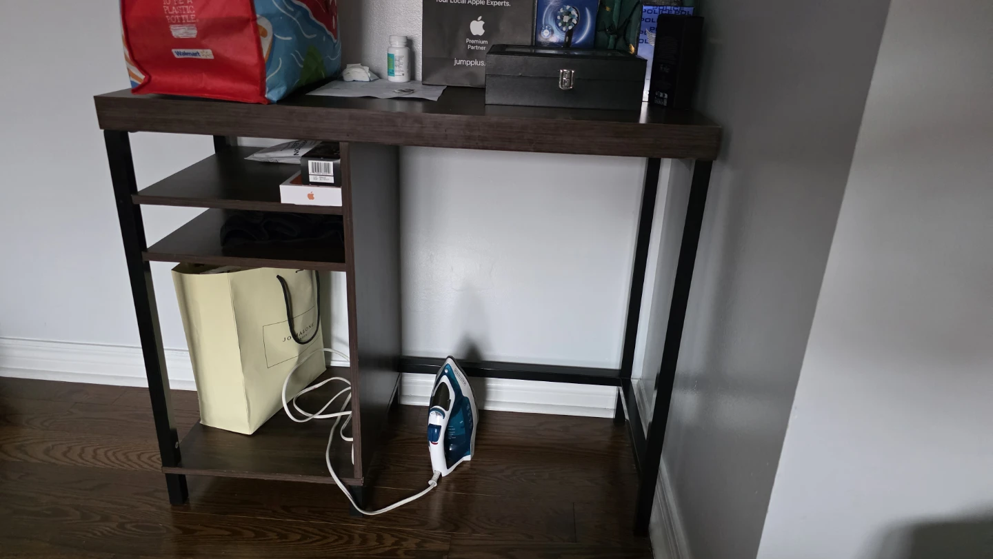 Dark Wood Writing Desk with Side Shelves