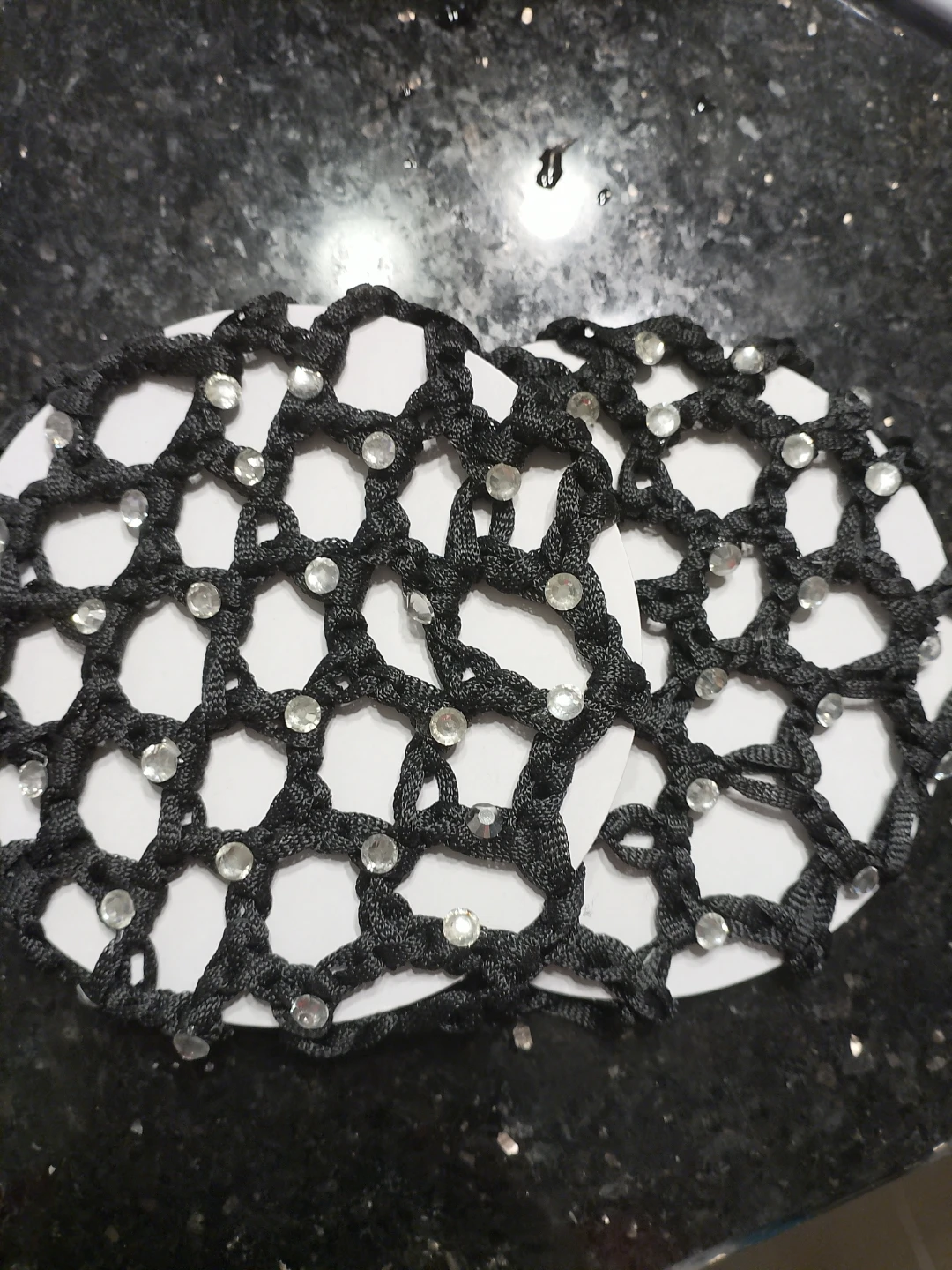 2 pack of rhinestoned bun hair nets
