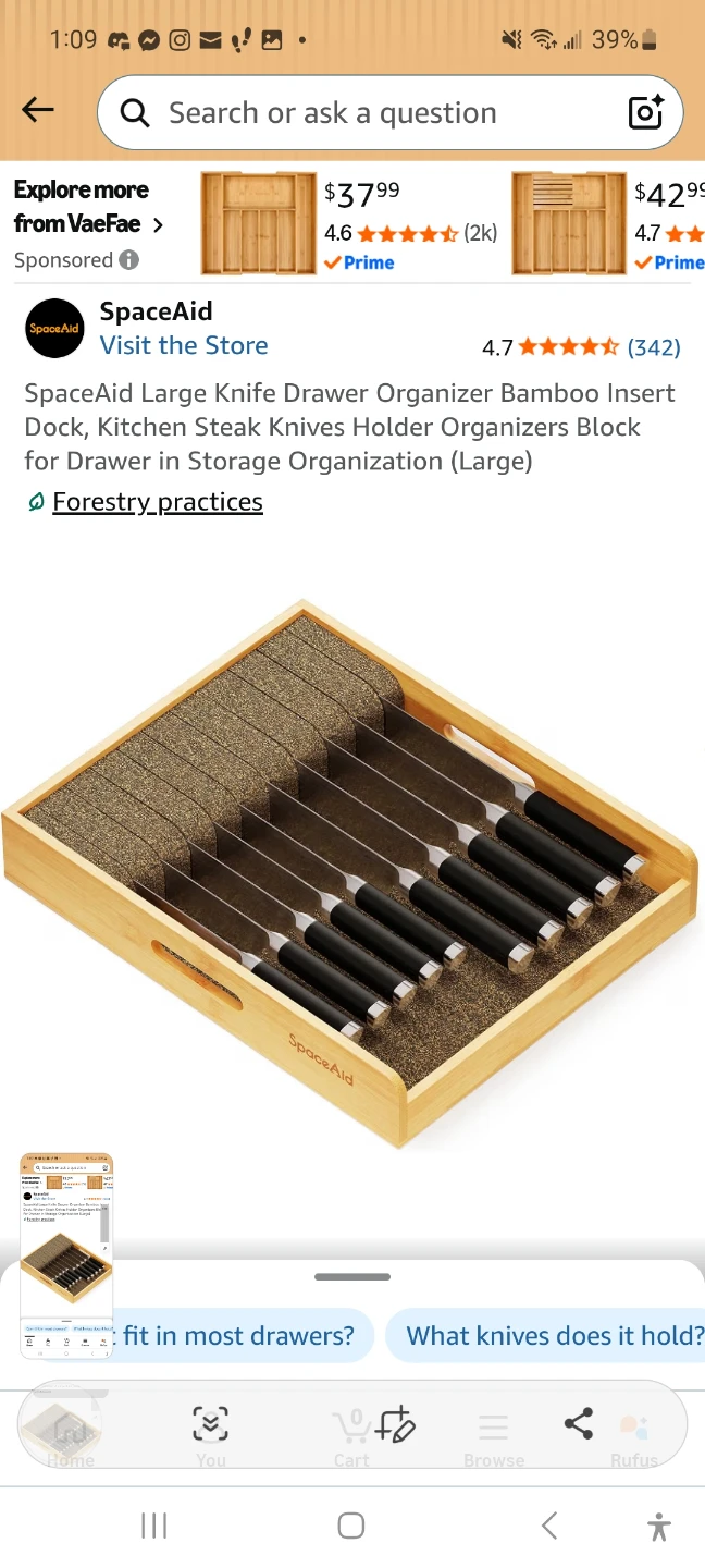SpaceAid Bamboo Knife Drawer Organizer